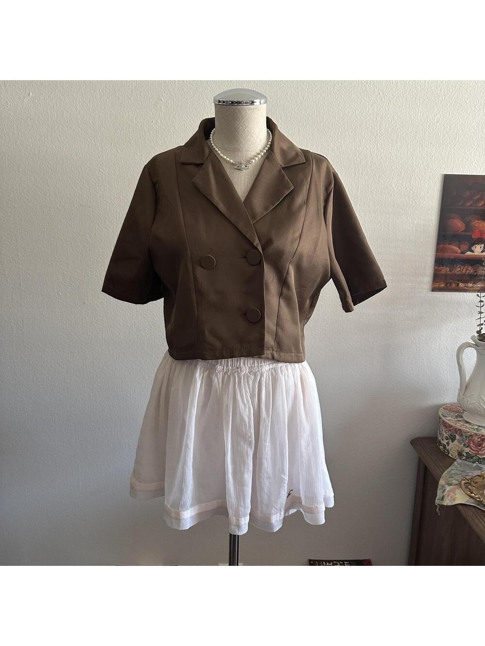 Brown double breasted button up top